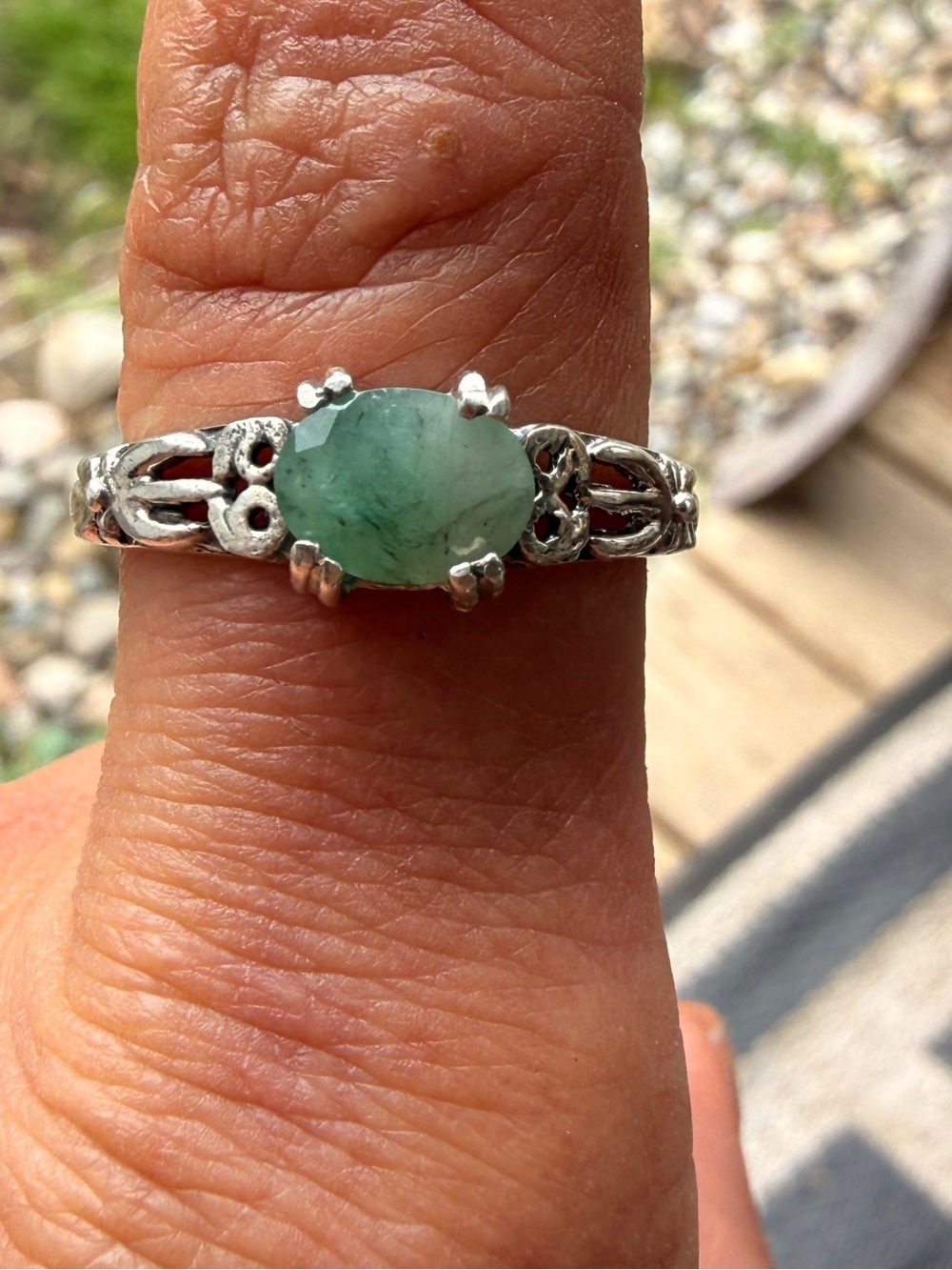 Sterling Silver Natural Colombian Emerald Oval Celtic Ring Sz9 - Picture 4 of 12